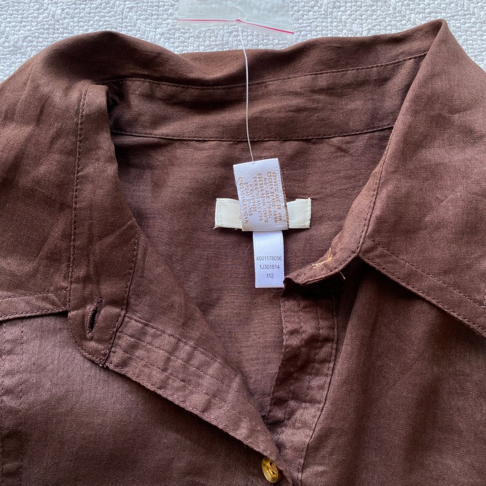 Chico's Brown Ramie Cotton Button Down Roll Tab Long Sleeve Shirt Semi-Sheer - Picture 7 of 7